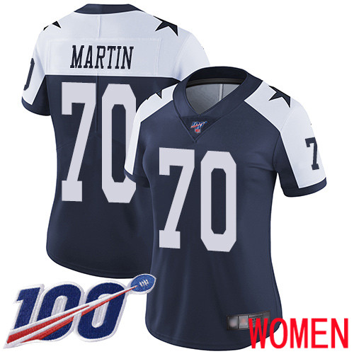 Women Dallas Cowboys Limited Navy Blue Zack Martin Alternate #70 100th Season Vapor Untouchable Throwback NFL Jersey